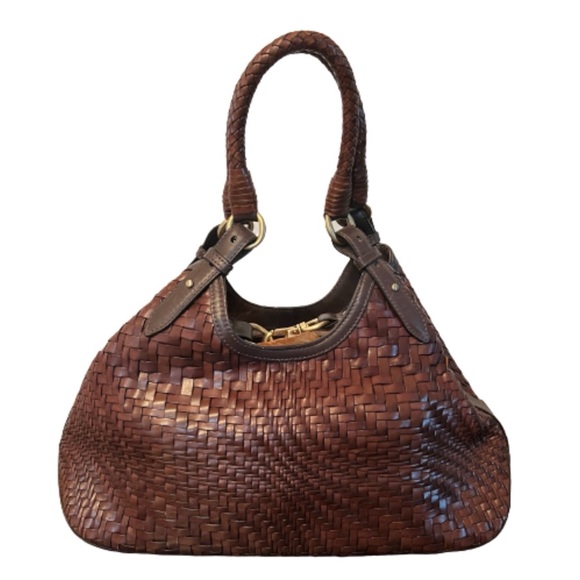 Cole Haan Genevieve Weave Triangle Bag Cole Haan Woven Leather Purse - Picture 1 of 13
